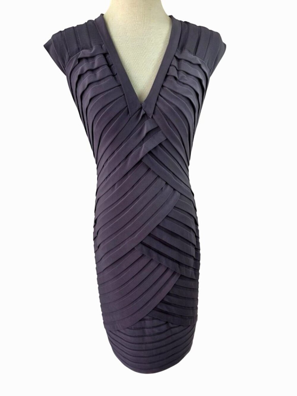 Adrianna Papell Y2K Sz 10 Purple Lavender Bodycon Dress Ruched Fully Lined